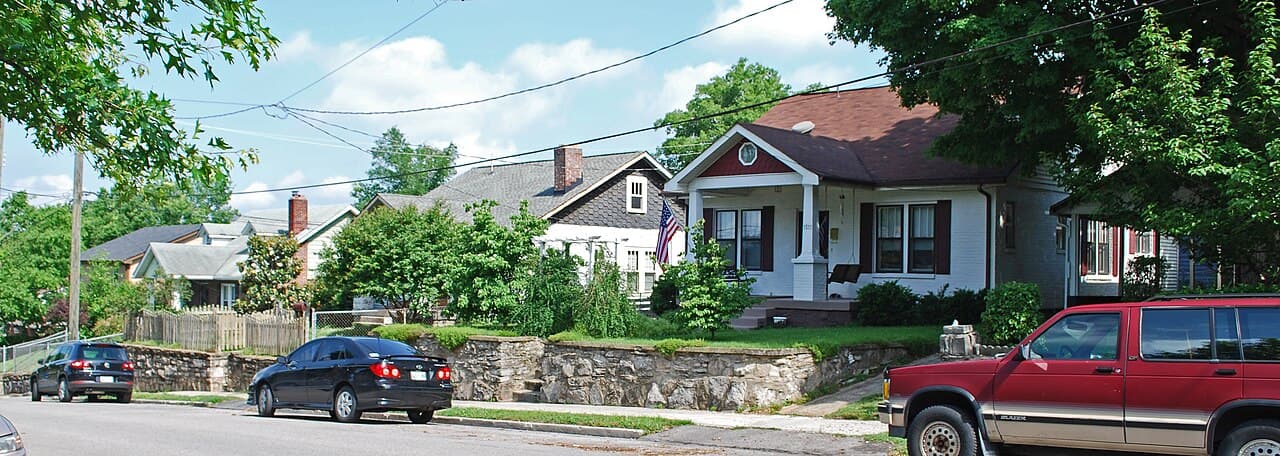 Homes and trees along a street in East Nashville