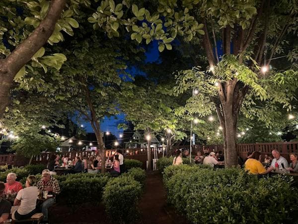 Outdoor beer garden at The Pharmacy