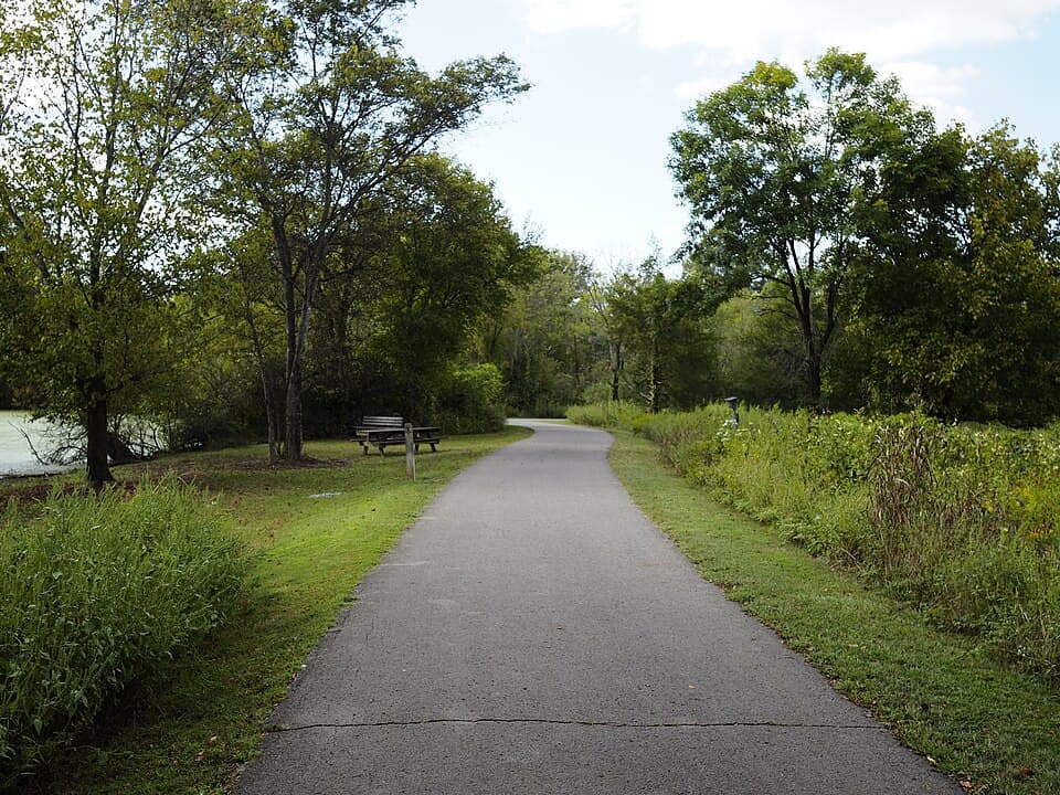 Tree-lined trail on the Shelby Bottoms Greenway